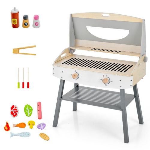 Grill Jouet Enfants Dès 3 Ans - Set Dinette Cuisine Avec Fruits Et Légumes à Découper, Barbecue Réaliste En Plastique Et Bois - Kit Jeu De Rôle Chef Complet