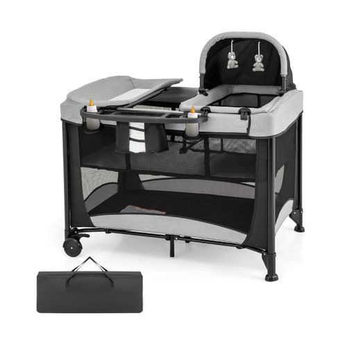 Lit Bébé 5 En 1 Lit Parapluie Pliable Parc Bébé Table à Langer Avec Berceau Matelas Amovible Noir