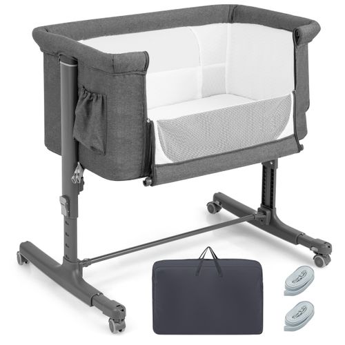 Lit Cododo Bébé à 5 Hauteurs Réglables Lit Berceau Maille Respirante Sac De Voyage Gris Foncé