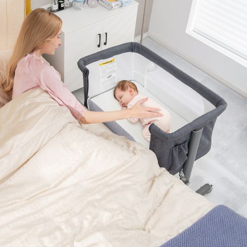 Lit Cododo Bébé à 5 Hauteurs Réglables Lit Berceau Maille Respirante Sac De Voyage Gris Foncé