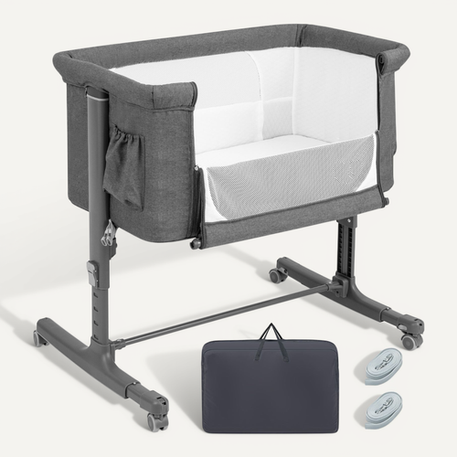 Lit Cododo Bébé à 5 Hauteurs Réglables Lit Berceau Maille Respirante Sac De Voyage Gris Foncé