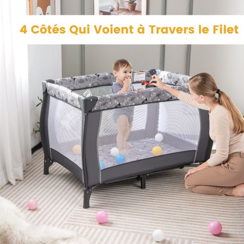Lit De Voyage Bébé 3-en-1 Parc Pliable Portable Avec Table à Langer Baldaquin Et Moustiquaire