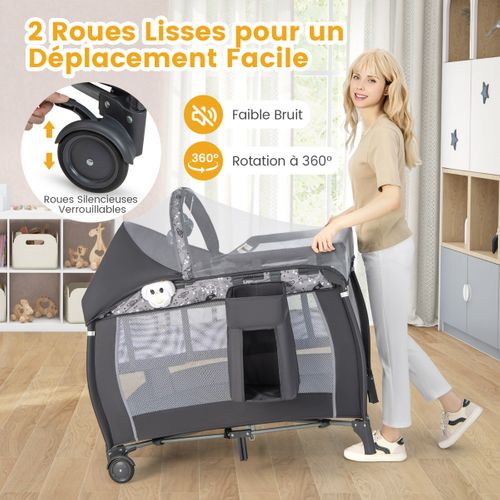Lit De Voyage Bébé 3-en-1 Parc Pliable Portable Avec Table à Langer Baldaquin Et Moustiquaire