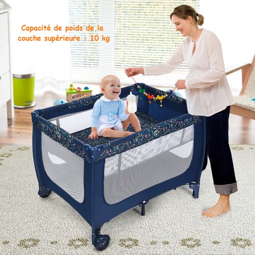 Lit Parapluie Pour Bébé Avec Matelas Roulettes Sac De Transport Parc Bébé 0-36 Mois Bleu