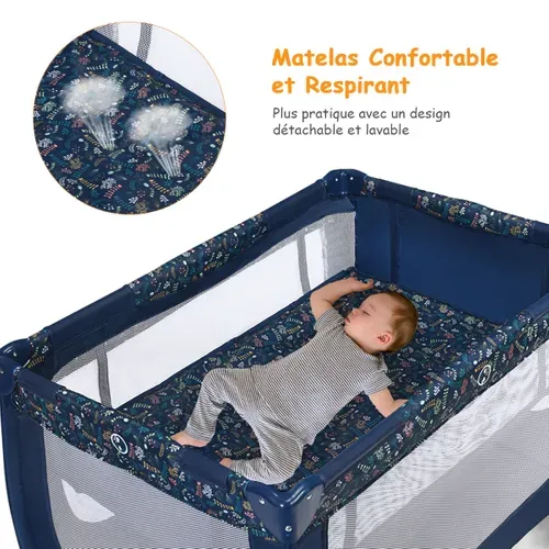 Lit Parapluie Pour Bébé Avec Matelas Roulettes Sac De Transport Parc Bébé 0-36 Mois Bleu