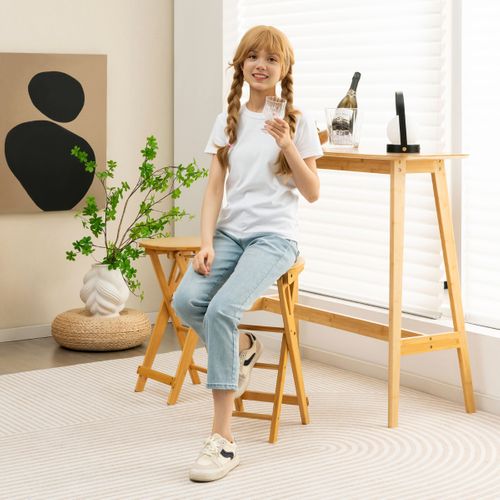 Lot De 2 Tabourets De Bar Pliants En Bambou Tabouret Haut Chaise Bar Bistro Avec Repose-pieds