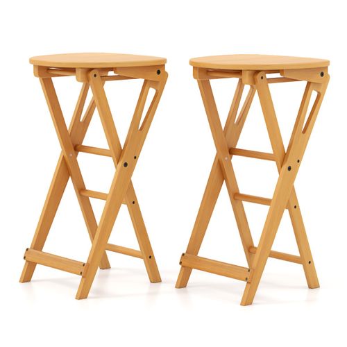 Lot De 2 Tabourets De Bar Pliants En Bambou Tabouret Haut Chaise Bar Bistro Avec Repose-pieds