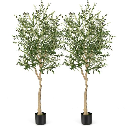 2 Plantes Artificielles Fausse Olivier En Pot H-182 Cm Feuilles En Soie Décoration Pour Intérieur