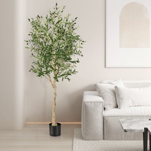 2 Plantes Artificielles Fausse Olivier En Pot H-182 Cm Feuilles En Soie Décoration Pour Intérieur