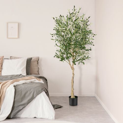 2 Plantes Artificielles Fausse Olivier En Pot H-182 Cm Feuilles En Soie Décoration Pour Intérieur