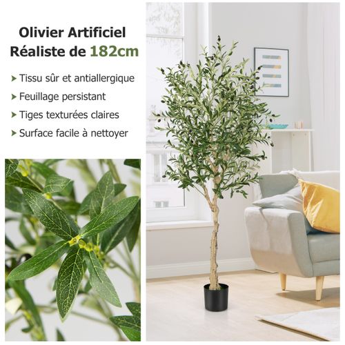 2 Plantes Artificielles Fausse Olivier En Pot H-182 Cm Feuilles En Soie Décoration Pour Intérieur