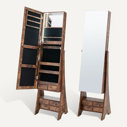 Armoire à bijoux pivotante à 360°, organiseur de bijoux sur pied, hauteur 1600 mm, avec miroir pleine longueur, étagères de rangement, porte verrouillable avec 2 clés, pochettes pour accessoires | FR Armoire à bijoux pivotante à 360°, organiseur de bijoux sur pied, hauteur 1600 mm, avec miroir pleine longueur, étagères de rangement, porte verrouillable avec 2 clés, pochettes pour accessoires | FR