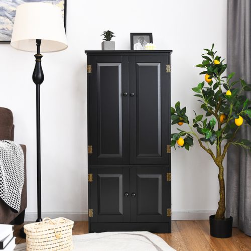 Armoire De Rangement, Armoire De Chambre Avec 4 Porte Vintage 2 Etagères Réglables Mdf Noir