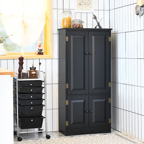 Armoire De Rangement, Armoire De Chambre Avec 4 Porte Vintage 2 Etagères Réglables Mdf Noir