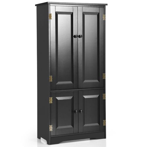 Armoire De Rangement, Armoire De Chambre Avec 4 Porte Vintage 2 Etagères Réglables Mdf Noir