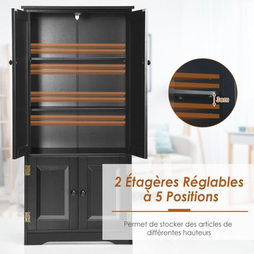 Armoire De Rangement, Armoire De Chambre Avec 4 Porte Vintage 2 Etagères Réglables Mdf Noir