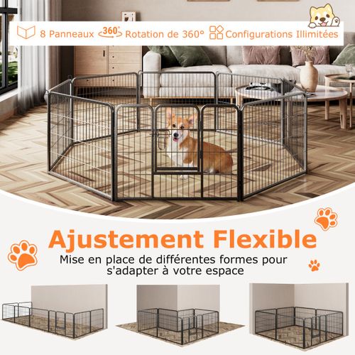 Enclos Pour Chiens 8 Panneaux Hauteur De 60cm Pour Chiot Animaux Parc Portable Pliable Avec Porte