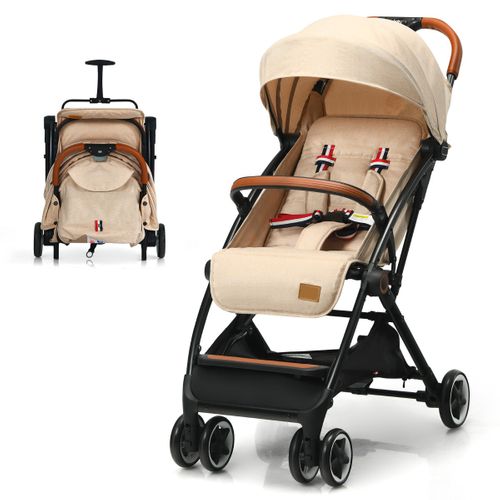 Poussette Bébé Pliable à Une Main Avec Cadre En Aluminium Dossier Et Repose-pieds Réglables Beige