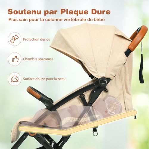 Poussette Bébé Pliable à Une Main Avec Cadre En Aluminium Dossier Et Repose-pieds Réglables Beige