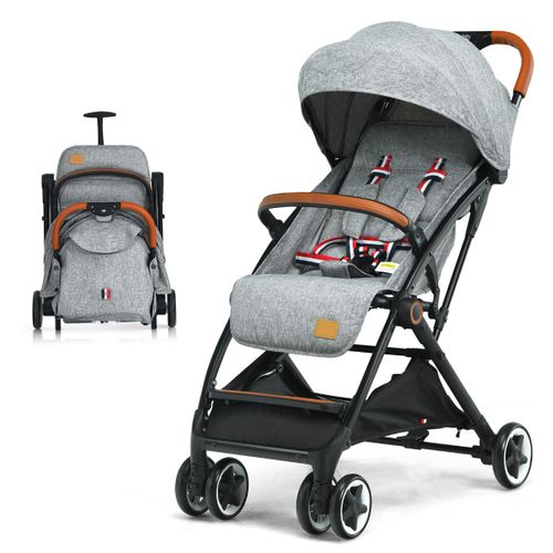 Poussette Bébé Pliable à Une Main Avec Cadre En Aluminium Dossier Et Repose-pieds Réglables Gris