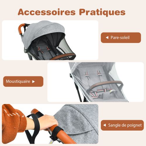 Poussette Bébé Pliable à Une Main Avec Cadre En Aluminium Dossier Et Repose-pieds Réglables Gris