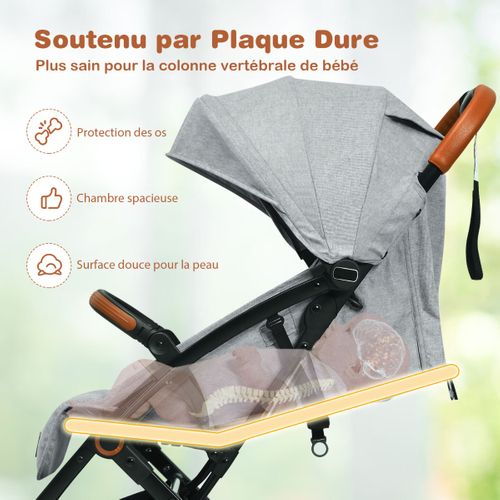 Poussette Bébé Pliable à Une Main Avec Cadre En Aluminium Dossier Et Repose-pieds Réglables Gris