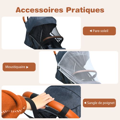Poussette Bébé Pliable Poussette à Une Main Avec Cadre En Aluminium Léger Dossier Et Repose-pieds