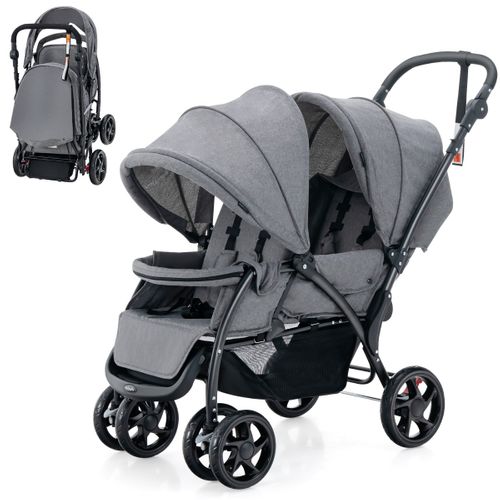 Poussette Double Pliante Pour Bébé Avec Siège Et Auvent Tandem Ceinture De Sécurité à 5 Points