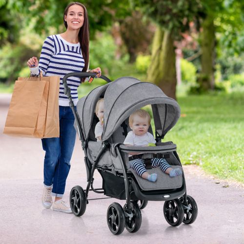 Poussette Double Pliante Pour Bébé Avec Siège Et Auvent Tandem Ceinture De Sécurité à 5 Points