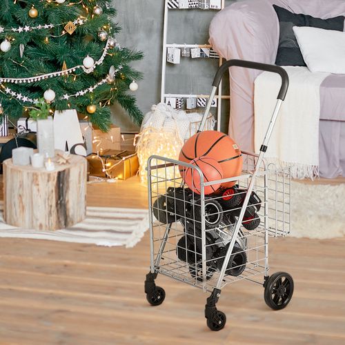 Chariot De Courses Pliable En Acier Avec Double Panier Et 4 Roues Caddie De Courses