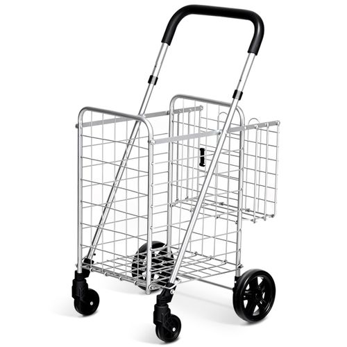 Chariot De Courses Pliable En Acier Avec Double Panier Et 4 Roues Caddie De Courses
