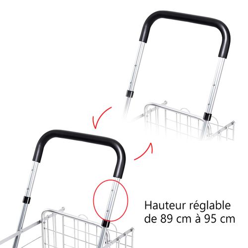 Chariot De Courses Pliable En Acier Avec Double Panier Et 4 Roues Caddie De Courses