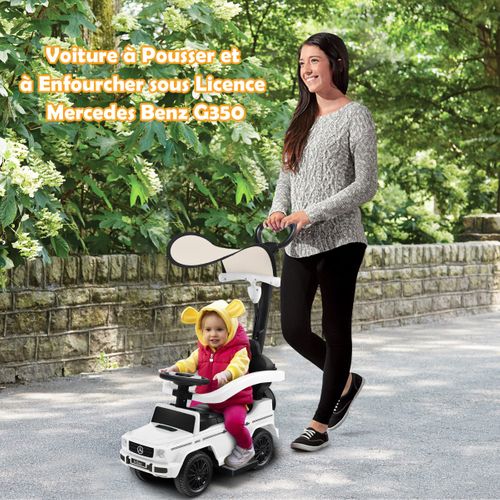 Voiture à Pousser Pour Enfant Sous Licence Poussette Pour Tout-petit Avec Auvent Réglable Blanc