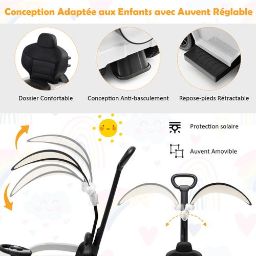 Voiture à Pousser Pour Enfant Sous Licence Poussette Pour Tout-petit Avec Auvent Réglable Blanc