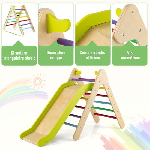 AIYAPLAY 3 en 1 Triangle Escalade Enfants, Rampe Double-Face, Bois Naturel | Pour Grimper