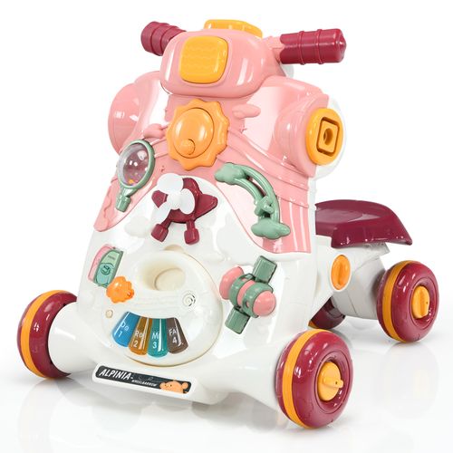 Trotteur 3 En 1 Pousseur Pour Bébé Avec Lumière Et Musique Activités D'eveil 6-36 Mois Rose