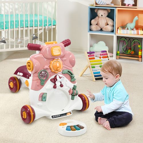 Trotteur 3 En 1 Pousseur Pour Bébé Avec Lumière Et Musique Activités D'eveil 6-36 Mois Rose