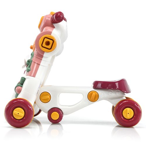 Trotteur 3 En 1 Pousseur Pour Bébé Avec Lumière Et Musique Activités D'eveil 6-36 Mois Rose