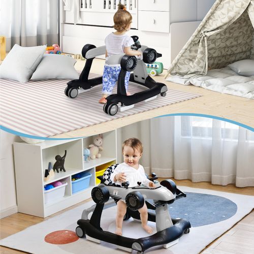 Trotteur Pliable 4 En 1 Pousseur Hauteur Et Vitesse Réglables Boîte à Musique Avec Lumière Volant