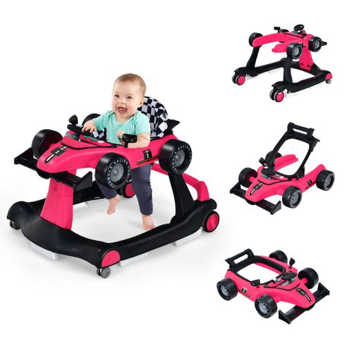 Trotteur Pliable 4 En 1 Pousseur Hauteur Et Vitesse Réglables Boîte à Musique Avec Lumière Volant