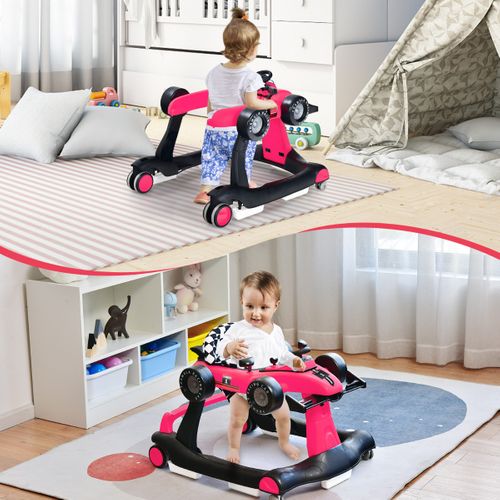 Trotteur Pliable 4 En 1 Pousseur Hauteur Et Vitesse Réglables Boîte à Musique Avec Lumière Volant