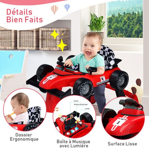 Trotteur Pliable 4 En 1 Pousseur Hauteur Et Vitesse Réglables Boîte à Musique Avec Lumière Volant