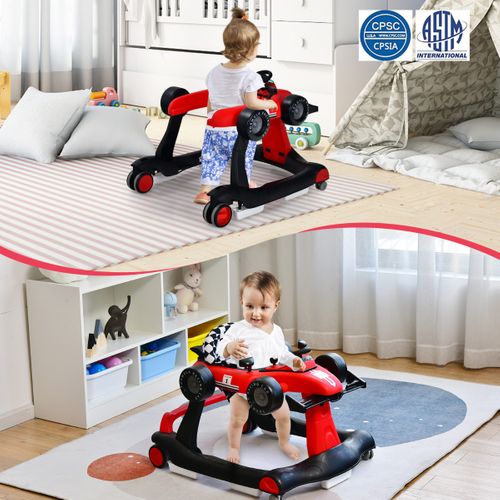Trotteur Pliable 4 En 1 Pousseur Hauteur Et Vitesse Réglables Boîte à Musique Avec Lumière Volant
