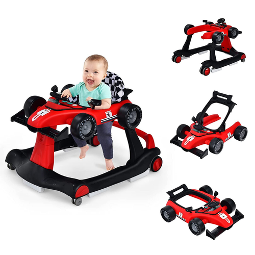 Trotteur Pliable 4 En 1 Pousseur Hauteur Et Vitesse Réglables Boîte à Musique Avec Lumière Volant