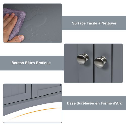 Meuble De Rangement, Étagère Pour Salle De Bain Avec 1 Tiroir Et 2 Portes 32,5 X 60 X 122 Cm Gris