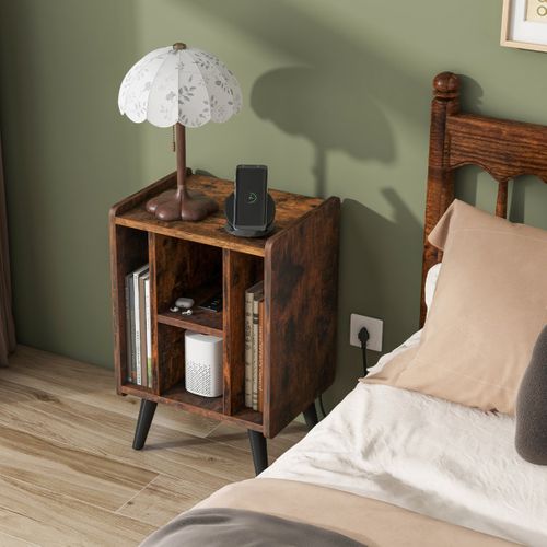 Table D'appoint, Meuble Pour Tourne-disque Vinyles 4 Etagères Prise De Courant Et Port USB Café