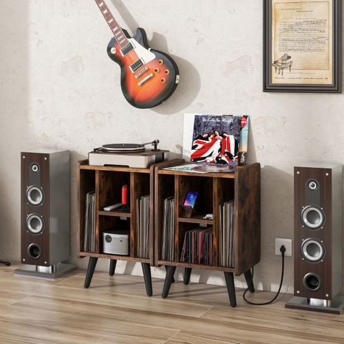 Table D'appoint, Meuble Pour Tourne-disque Vinyles 4 Etagères Prise De Courant Et Port USB Café