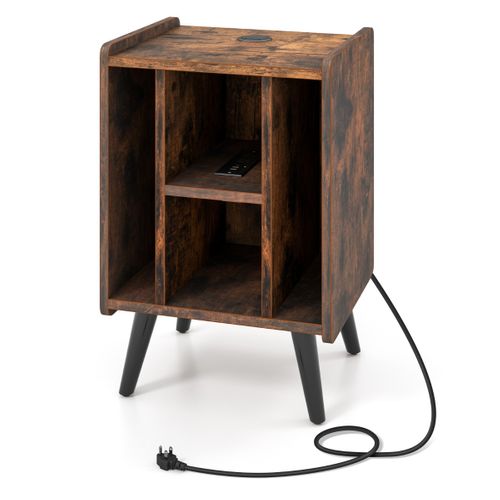 Table D'appoint, Meuble Pour Tourne-disque Vinyles 4 Etagères Prise De Courant Et Port USB Café