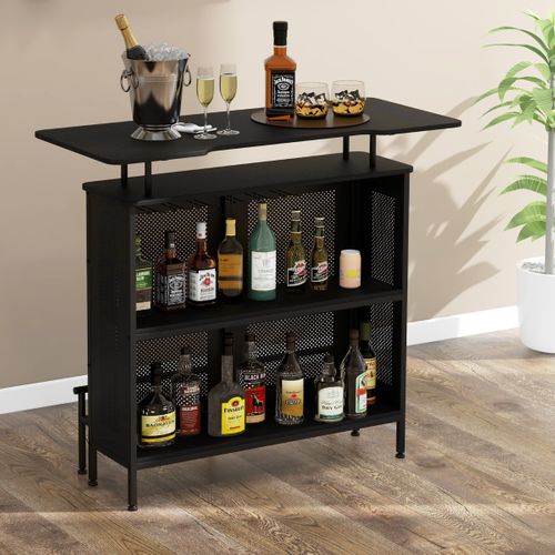 Table De Bar à Domicile à 4 Niveaux Armoire De Bar Avec 2 Étagères Pour Vin Et 6 Supports