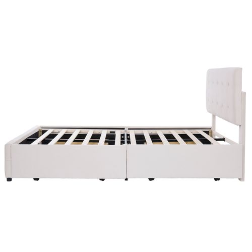 Lit Coffre 140x200 Et Tiroirs, Lit 2 Personnes, , Cadre De Lit Avec Sommier à Lattes, Velours, Beige